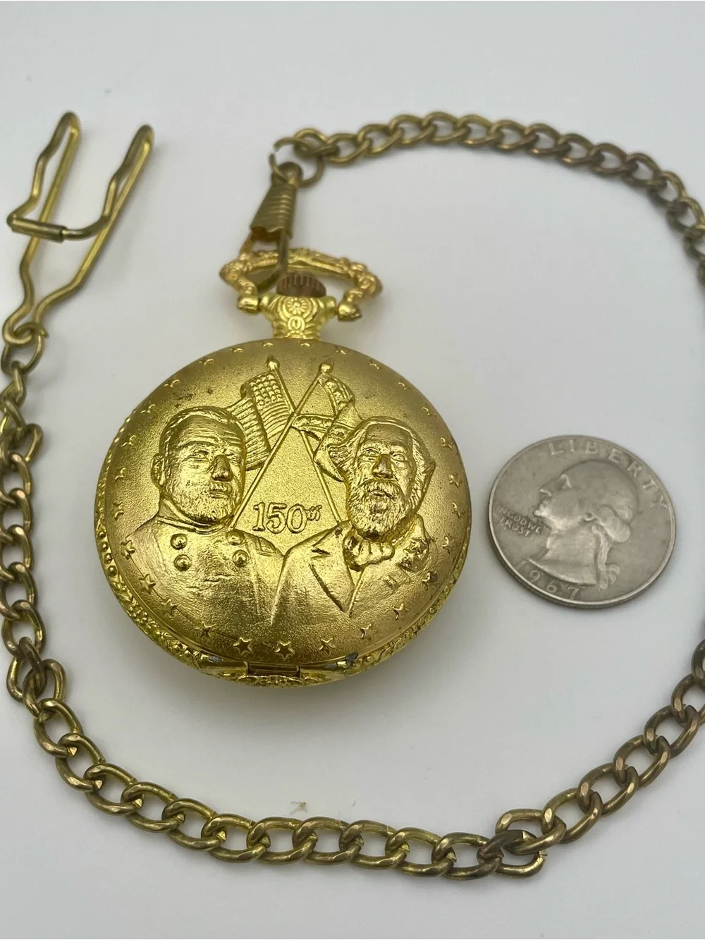 Gold Pocket Watch with 13 inch Chain - American Civil War Sesquicentennial Dial